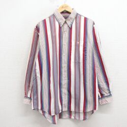 XL★古着 長袖 シャツ メンズ 00年代 00s 大きいサイズ コットン ボタンダウン 白他 ストライプ 26mar09