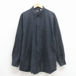 XL★古着 ビューグルボーイ 長袖 シャツ メンズ 00年代 00s 大きいサイズ コットン ボタンダウン 紺他 ストライプ 26mar09