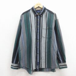 XL★古着 カタリナ 長袖 シャツ メンズ 00年代 00s 大きいサイズ コットン ボタンダウン 黒他 ストライプ【spe】 26mar09