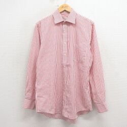 L★古着 長袖 シャツ メンズ 80年代 80s USA製 赤他 ストライプ 26mar09