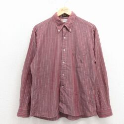 L★古着 長袖 シャツ メンズ 80年代 80s B エンジ ストライプ 26mar09