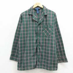 XL★古着 タウンクラフト 長袖 パジャマ シャツ メンズ 90年代 90s 開襟 オープンカラー 緑他 チェック 26mar11