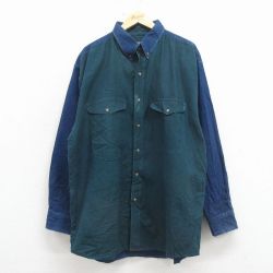 XL★古着 長袖 シャツ メンズ 00年代 00s 大きいサイズ ロング丈 ボタンダウン 緑他【spe】 26mar11