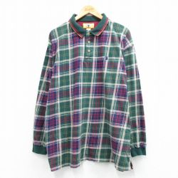 XL★古着 ダックヘッド 長袖 ポロ シャツ メンズ コットン 緑他 チェック 26mar12