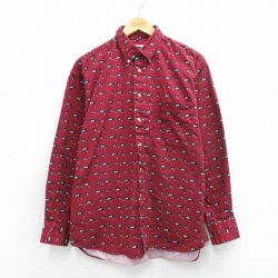 L★古着 長袖 シャツ メンズ 00年代 00s 総柄 コットン ボタンダウン エンジ他 26mar12