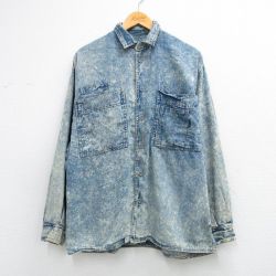 XL★古着 長袖 シャツ メンズ 90年代 90s ケミカルウォッシュ 紺 デニム【spe】 26mar13