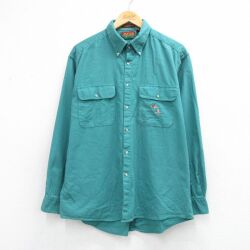 XL★古着 長袖 シャツ メンズ 90年代 90s 鳥 コットン ボタンダウン 緑【spe】 26mar16