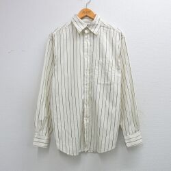 L★古着 長袖 シャツ メンズ コットン 薄黄色他 ストライプ 26mar16