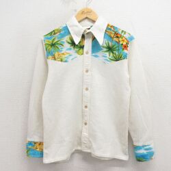 S★古着 長袖 シャツ メンズ 70年代 70s ハワイアン 薄黄色他【spe】 26mar16