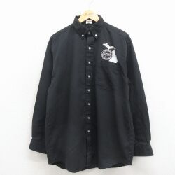 L★古着 長袖 シャツ メンズ 90年代 90s プロフェッショナル ロング丈 ボタンダウン USA製 黒 26mar16