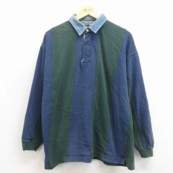 L★古着 長袖 ラガー シャツ メンズ 00年代 00s コットン 紺他【spe】 26mar16
