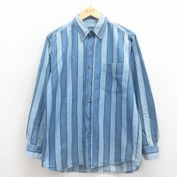 00s 長袖シャツ ストライプ ネイビー M | 古着
