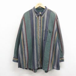 XL★古着 GANT 長袖 シャツ メンズ 00年代 00s 大きいサイズ ロング丈 コットン ボタンダウン 緑他 ストライプ【spe】 26mar17