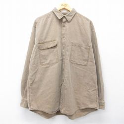 XL★古着 長袖 シャツ メンズ 90年代 90s 大きいサイズ ロング丈 コットン USA製 ベージュ系 26mar24