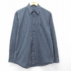 M★古着 ピューリタン 長袖 シャツ メンズ 00年代 00s 紺他 ストライプ 26mar24