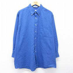 XL★古着 バンヒューセン 長袖 シャツ メンズ 90年代 90s 大きいサイズ ロング丈 ボタンダウン USA製 青 26mar24
