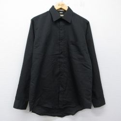 L★古着 バンヒューセン 長袖 シャツ メンズ 90年代 90s USA製 黒系 ストライプ 26mar24