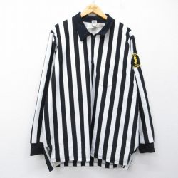 XL★古着 長袖 ハーフジップ レフェリー シャツ メンズ 90年代 90s 大きいサイズ USA製 黒他 ストライプ 26mar24