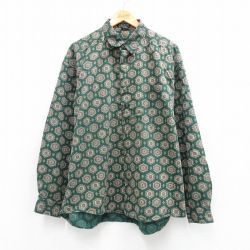 XL★古着 STRUCTURE 長袖 シャツ メンズ 総柄 大きいサイズ コットン 緑他 26apr01