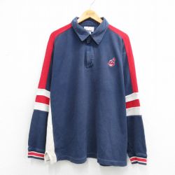 XL★古着 スターター STARTER 長袖 ハーフジップ トップス メンズ 00年代 00s MLB クリーブランドインディアンス 鹿の子 大きいサイズ コットン 紺 メジャーリーグ ベースボール 野球 26apr01