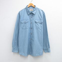 XL★古着 ラングラー 長袖 シャツ メンズ 大きいサイズ ロング丈 コットン 薄紺 26apr01