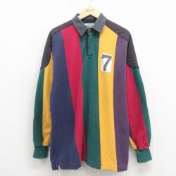 L★古着 長袖 ラガー シャツ メンズ マルチカラー コットン 緑他 26apr02