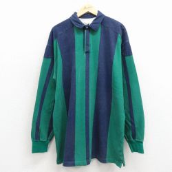 XL★古着 セントジョンズベイ 長袖 ラガー シャツ メンズ 90年代 90s ロング丈 コットン 緑他 ストライプ【spe】 26apr02