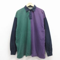 XL★古着 ダックヘッド 長袖 ラガー シャツ メンズ 00年代 00s 大きいサイズ マルチカラー コットン 緑【spe】 26apr02