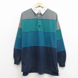 L★古着 長袖 ラガー シャツ メンズ 00年代 00s マルチカラー 青緑他 ストライプ 26apr02