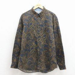 L★古着 ビューグルボーイ 長袖 シャツ メンズ 00年代 00s ペイズリー柄 ボタンダウン 濃紺 26apr02