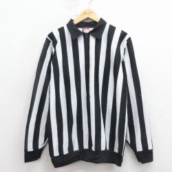 カナダ製 90s 長袖ハーフジップシャツ ストライプ ブラック L | 古着