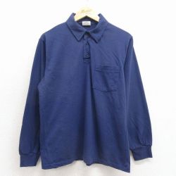 M★古着 Wear Guard 長袖 ポロ シャツ メンズ 80年代 80s 無地 濃紺 26apr03
