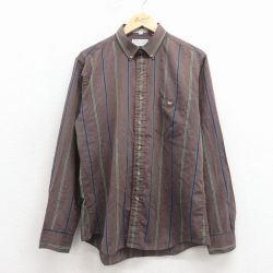 L★古着 長袖 シャツ メンズ 80年代 80s ボタンダウン 濃ベージュ他 ストライプ 26apr03