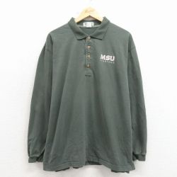 L★古着 長袖 ポロ シャツ メンズ 90年代 90s MSU コットン 緑 26apr03
