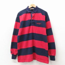 バーバリアン 90s 長袖ラガーシャツ NETJETS レッドボーダー L | 古着