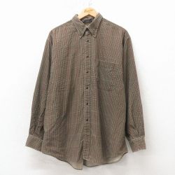 XL★古着 ノーティカ 長袖 ブランド シャツ メンズ 90年代 90s 大きいサイズ ベロア地 コットン ボタンダウン ベージュ他 チェック 26apr04