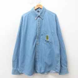 XL★古着 長袖 シャツ メンズ 90年代 90s ワンユニオン 大きいサイズ コットン ボタンダウン USA製 薄紺 デニム 26apr04