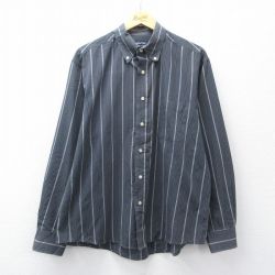 XL★古着 ピューリタン 長袖 シャツ メンズ 00年代 00s ボタンダウン 濃グレー他 ストライプ 26apr04