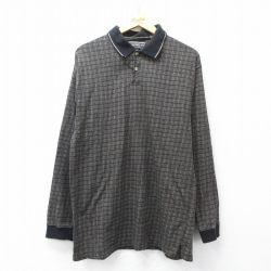 M★古着 長袖 ポロ シャツ メンズ 90年代 90s 黒他 チェック 26apr04