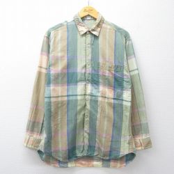 L★古着 長袖 シャツ メンズ 90年代 90s コットン 緑他 チェック 26apr04