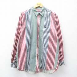 XL★古着 長袖 シャツ メンズ 00年代 00s コットン 緑他 ストライプ 26apr04