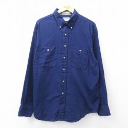 XL★古着 アロー 長袖 シャツ メンズ 90年代 90s 大きいサイズ ロング丈 ボタンダウン 紺 26apr04
