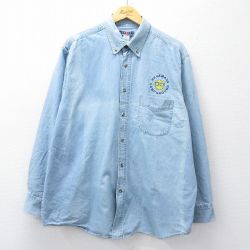 XL★古着 ジャージーズ 長袖 シャツ メンズ HEJAMADA フェード 大きいサイズ ロング丈 コットン ボタンダウン 紺 デニム 26apr04