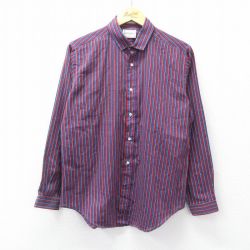 M★古着 長袖 シャツ メンズ 80年代 80s 紺他 ストライプ 26apr09
