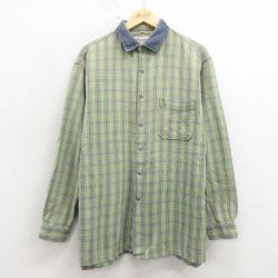 XL★古着 長袖 シャツ メンズ 00年代 00s コットン 薄緑他 チェック 26apr11
