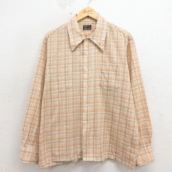 XL★古着 JCペニー 長袖 シャツ メンズ 70年代 70s ベージュ他 チェック 26apr11