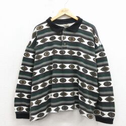 XL★古着 長袖 ポロ シャツ メンズ 90年代 90s 鹿の子 大きいサイズ コットン USA製 緑他 26apr16