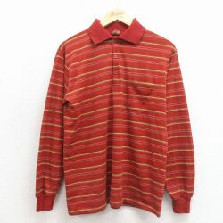L★古着 キャンパス 長袖 ポロ シャツ メンズ 80年代 80s USA製 エンジ ボーダー 26apr16