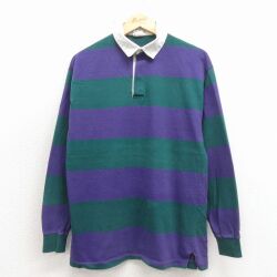 L★古着 長袖 ラガー シャツ メンズ 90年代 90s コットン USA製 紫他 26apr16