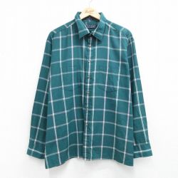 XL★古着 バンヒューセン 長袖 シャツ メンズ 90年代 90s 大きいサイズ 緑他 チェック 26apr20